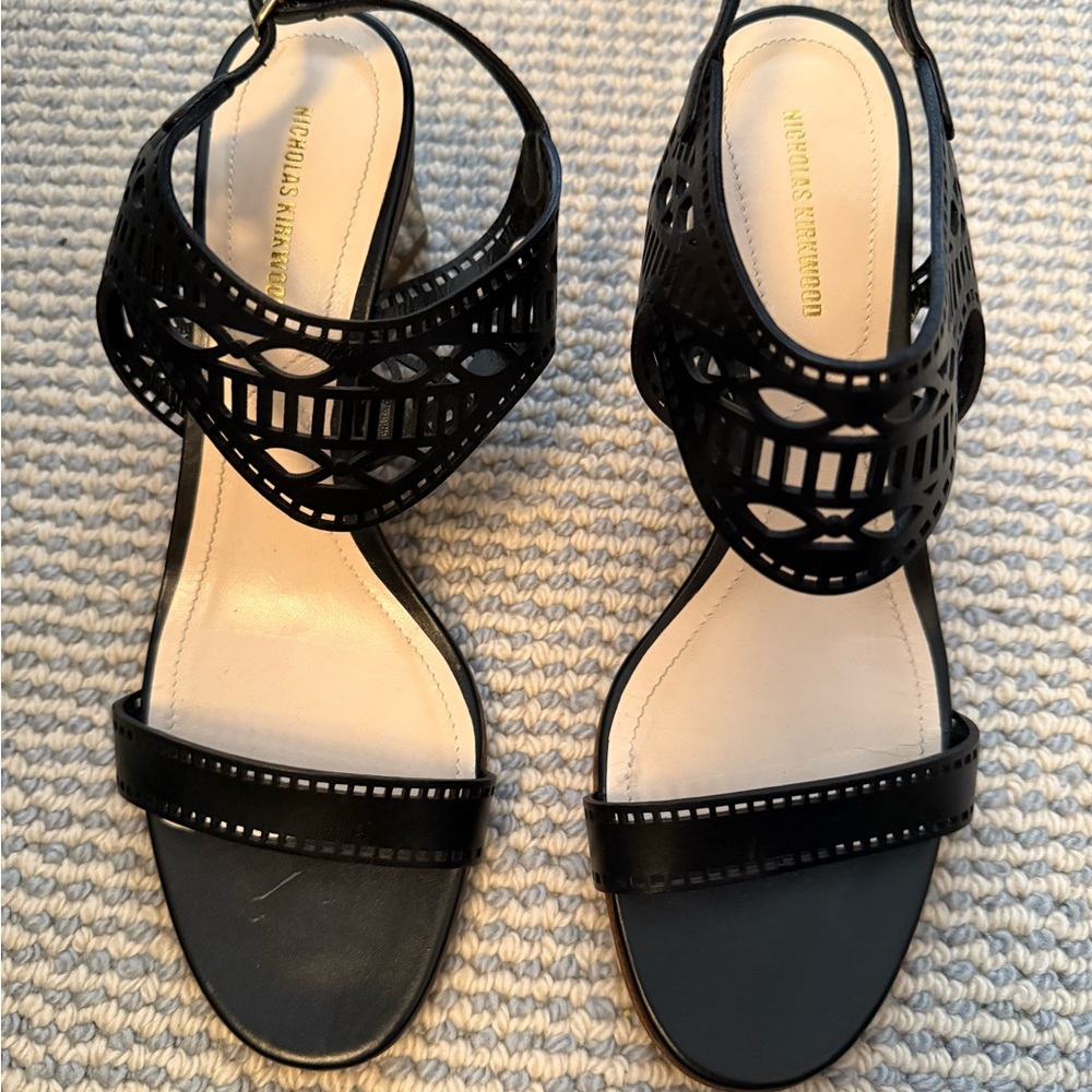 Nicholas Kirkwood Black Sandals with Gold Heels